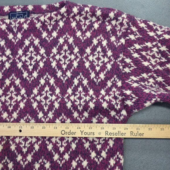 Vintage Woolrich Sweater Womens L Pink Blue Wool Fair Isle Diamond Boatneck 90s - Picture 6 of 8